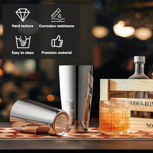 WOTOR Boston Cocktail Shaker Set, 18 oz & 28 oz Stainless Steel Weighted Shaker Tins, Metal Martini Shaker Drink Mixer for Bartending, professional Bar Tools for Bartender （Sliver） (Pack of 2)