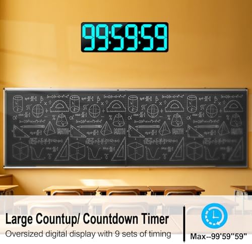 TXL 17.2" Bluetooth Digital Wall Clock with Seconds, Large Countdown Timer for Classroom Home Gym Kitchen Office, Alarm Clock with Remote Control, 4 Dimmable Brightness, Auto DST (Ice Blue)