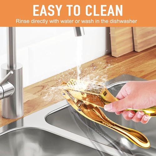Garlic press and slicer 2 in 1,Effortlessly Crush, Slice, and Mince Garlic,with this Versatile Kitchen Tool - Perfect for Home Cooks and Professional Chefs Alike. (Golden)