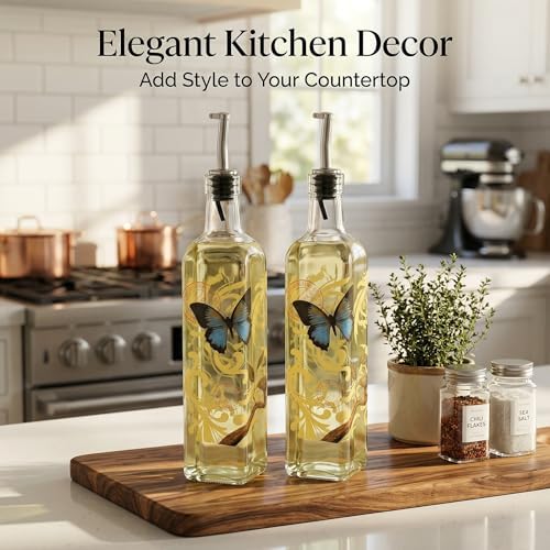 DUSVALLY 2 Pack Glass Olive Oil Dispenser, 17oz Oil & Vinegar Bottles