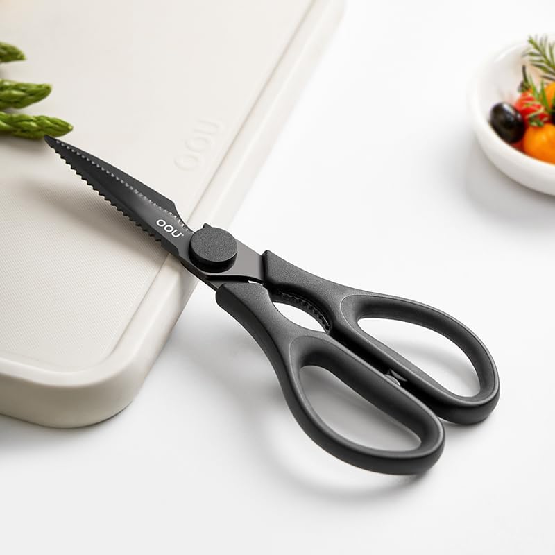OOU Scissors Titanium Kitchen Scissors Heavy Duty, Scissors all Purpose with Bottle Opener & Nutcracker, Dishwasher Safe Kitchen Shears for Meat, Chicken, Vegetables, Seafood & Herbs, Black