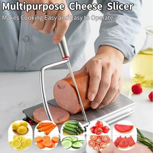 Cheese Slicer,Stainless Steel Cheese Cutter,Multipurpose Cheese Slicers with Grid Scale and Anti Slip Rubber Pads for cutting Cheese,Butter,Sausages,Bread