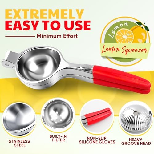 Lemon Squeezer Large, Lemon Squeezer Juicer Stainless Steel, Heavy Duty Manual Citrus Juicer Hand Press, Kitchen Tools Lime Squeezer Bar Tool, Easy to Clean Metal Lemon Hand Press