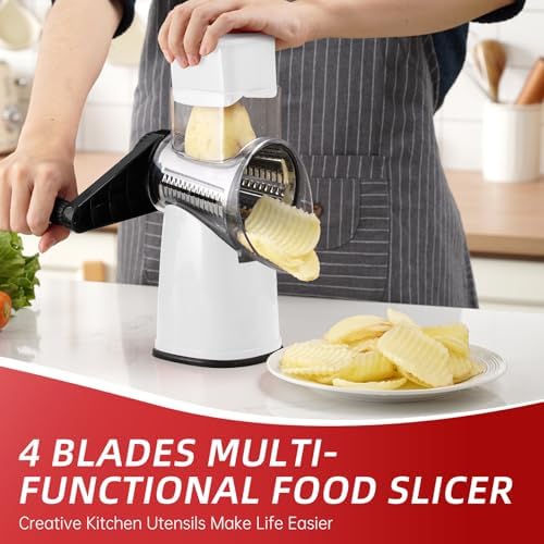 Rotary Hand Crank Cheese Grater,Cheese Shredder Vegetable Slicer(White)
