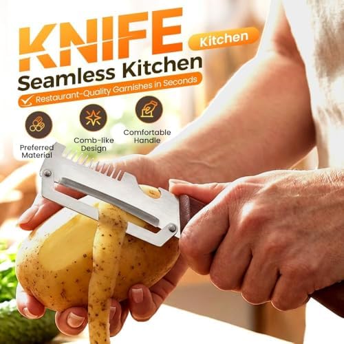 Ultimate Kitchen Multi Tool Peeler, Precision Peeler Pro, Solid Wood Non-Slip Handle, 3 in 1 vegetable peeler set, 2.5 mm Zero Pressure Peelers, for Cane, Potato, Fruit, Easy to Clean (A*2+B*2)