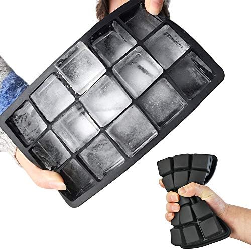 Silicone Ice Cube Trays with No Leaking Lid, Easy-Release and Flexible 15- Cavities Square Ice Cube Mold, Set of 2, No odors and Stackable