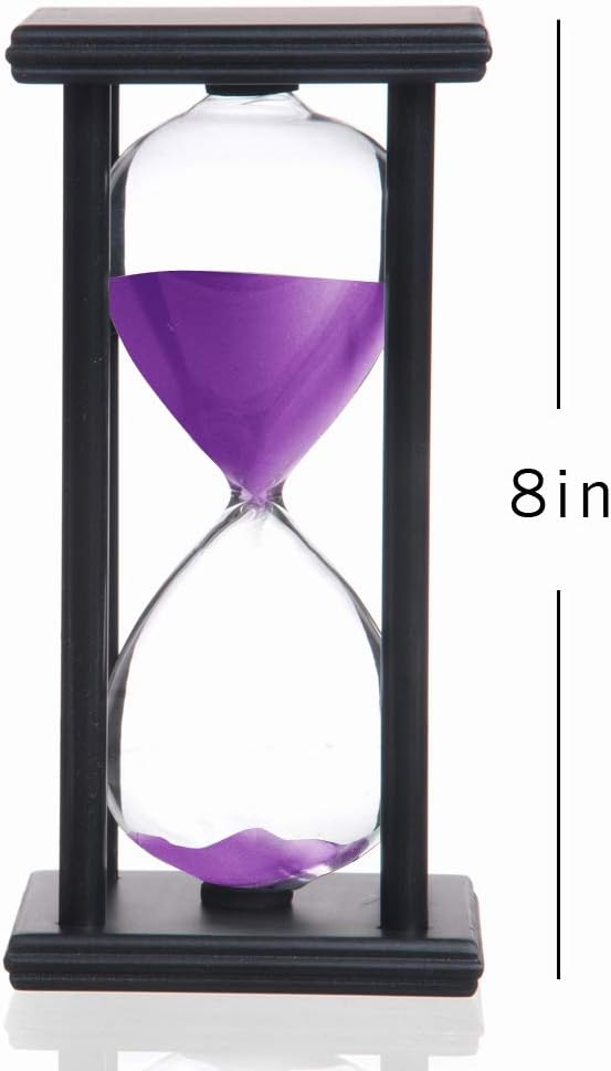 Hourglass 60 Minutes Purple Sand Timer, Black Wooden Frame Sandglass