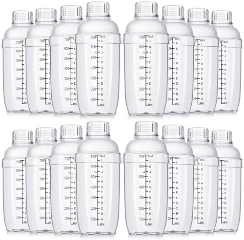 Lallisa 16 Pcs Plastic Cocktail Shaker Set Drink Mixer Clear Shaker Cup with Measurements Scales and Strainer Plastic Mixing Tool for Tea Coffee Bar Bubble Milk Christmas Gift(700 Cc/ 24 oz)
