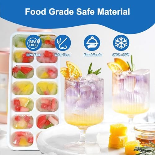 Ice Cube Tray, Ice Cube Trays for Freezer 5 Pack with Lid and Bin, Ice Tray Easy-Release, Ice Trays for Freezer Stackable, Silicone Ice Cube Tray for Drinks, Coffee - BPA-Free and Odor-Free
