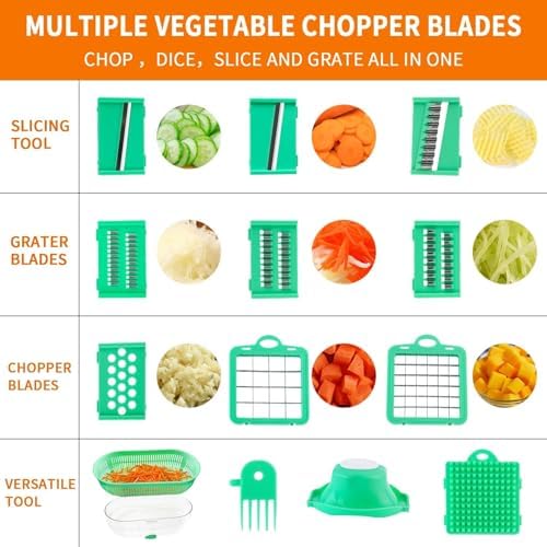 12-in-1 Vegetable Chopper, Dicer, Professional 8 Blades, Onion Chopper, Potato Slicer, Cheese Grater, Stainless Steel Blade, Home Essentials & Kitchen Gadgets, Budget-Friendly