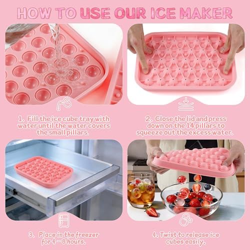 Small Ice Ball Mold with Lid, 33-Cavity Round Ice Cube Tray for Freezer, BPA Free Silicone Ice Tray for Whiskey, Cocktail, Juice