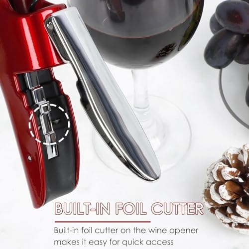 KAYCROWN Wine Bottle Opener, Vertical Lever Corkscrew with Built in Foil Cutter Design, Manual Handheld Corkscrew with Ergonomic Lever Pump