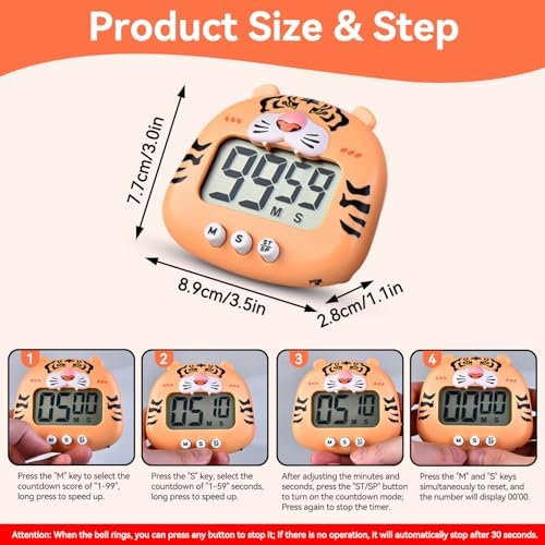 Cute Cartoon Animal Timer, Digital Kitchen Timer Magnetic Countdown Timer with on Off Switch and Large LCD Display for Cooking, Baking, Classroom Supplies