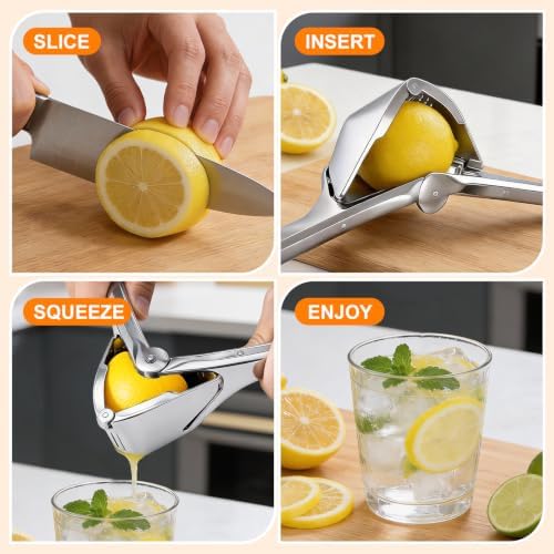 Stainless Steel Lemon Squeezer, Handheld Citrus Juicer with Seed Strainer