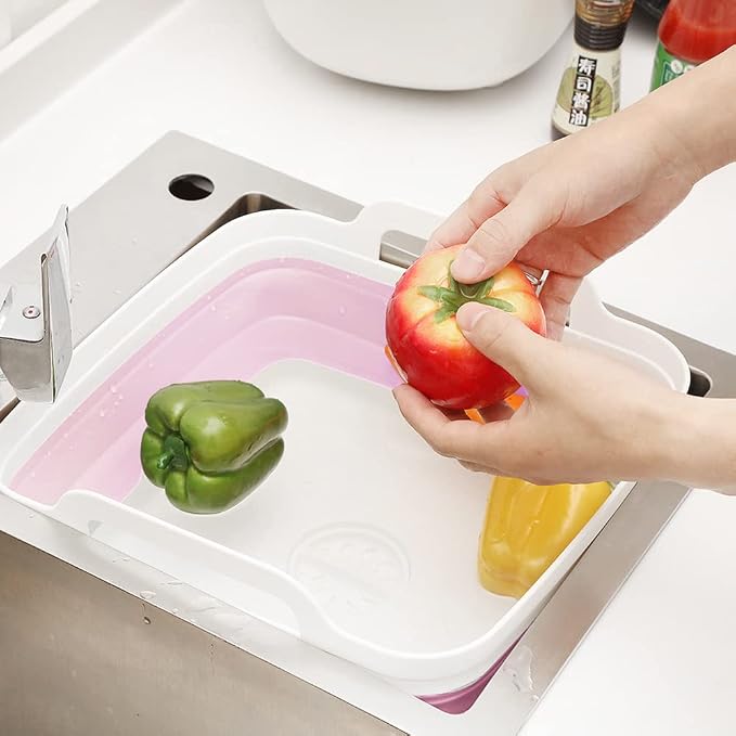 Dish Basin Collapsible with Drain Plug Carry Handles for 9L Large Capacity, Washing Basin, Collapsible Dish Tub for RV Sink, Vegetable, Fruit, Food Sink Strainer Dish Washing Tub - Pink