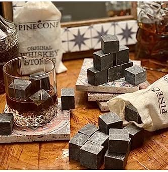 Set of 9 Whisky Chilling Stones Whisky Stone Pouches Natural Granite Premium Gift Cooling Stone