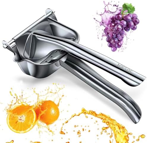 Stainless steel metal handheld manual juicer, hand cold press squeezer extractor juice for Juicy soft fruits such as limes, lemons, tangerines, citrus, oranges, Grape, and grapefruits.