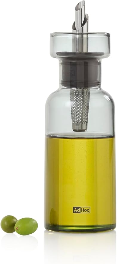 AdHoc AromaPour Grey Glass Oil and Vinegar Bottle, 120ml Filtered Non-Drip Dispenser for Oil and Vinegar, Dishwasher Safe,