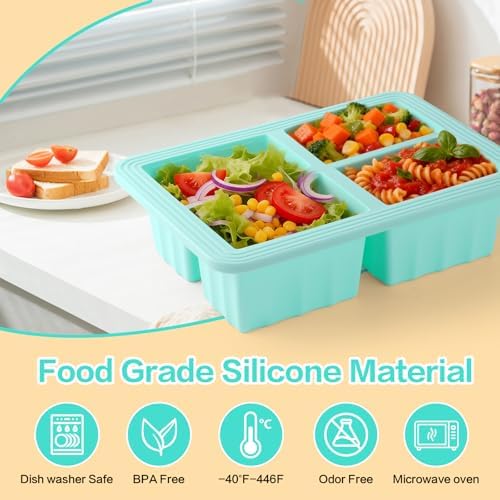 2 Pack Silicone Soup Freezer Molds with Lids, 1 Cup Silicone Freezing Soup Container, Ice Cube Trays for Freezer, Freeze Broth,Sauce,Leftovers, 250mL /125mL Portions, Green