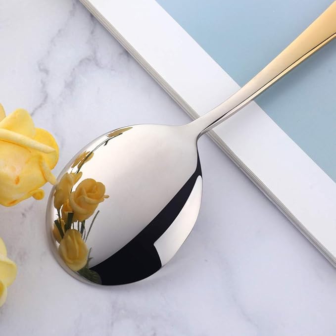 Buyer Star Bouillon Spoon Sets, 7-Inch Round Soup Spoons, Stainless Steel Finished Table Dinner Spoons (Gradient Gold)