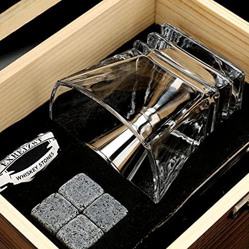 Whiskey Glass and Stones Set with Vintage Wood Box, Ideal Gifts for Men Dad