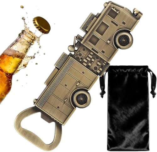 Zinc Alloy Fire Truck Bottle Opener - No Ladder Version, Beer Bottle Opener with Gift Bag, Creative Bar Accessories, Man Cave Decor, Bottle Opener Set Gift for Men Women Firefighters, Bronze