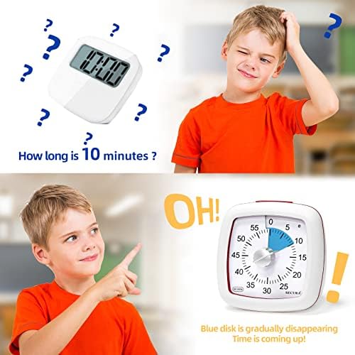Secura 60-Minute Visual Timer, Silent Study Timer for Kids and Adults