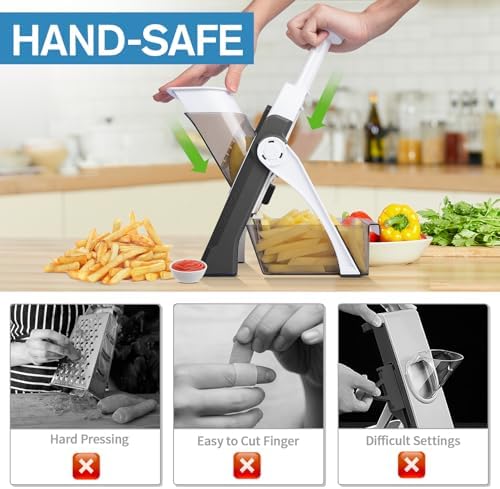 Safe Mandoline Slicer for Kitchen, Vegetable & Food Cutter, Easy to Clean