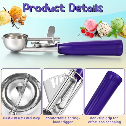 Reallnaive 4 Pcs Ice Cream Scooper with Trigger, 0.75 oz, Purple