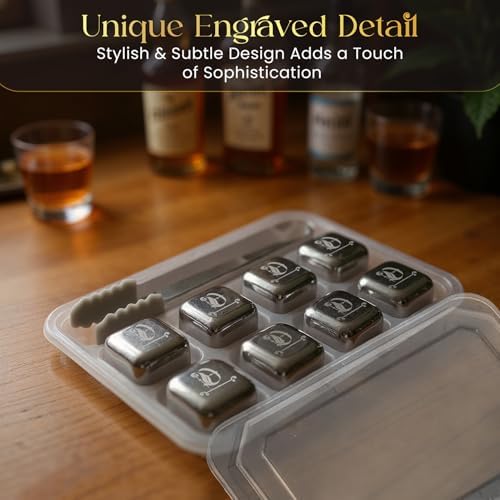 Whiskey Stones Gift Set, Custom Monogram 7, 8pcs Steel, Wood Box