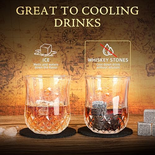 Xgunion Whiskey Stones Gift Set with 2 Glasses Stones & Coasters
