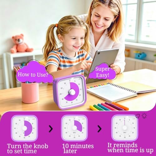 Visual Timer for Kids and Adult, 60-min Countdown Timer,Lightpurple