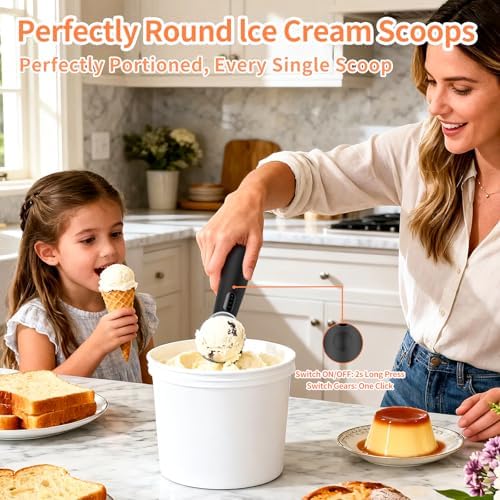 Heated Ice Cream Scoop Rechargeable, IP67 Waterproof Electric Warming Ice Cream Scooper with LED Display, Heats to 70°C for Hard Ice Cream, Easy for Seniors & Kids (Black)