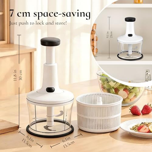 Manual Hand Push Food Chopper with Egg Whisk & Salad Spinner