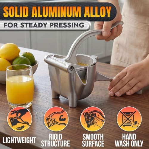Hand Juicer Squeezer, Large 20 oz Aluminum Bowl with Pour Spout