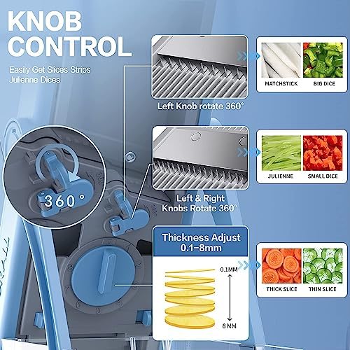 Multifunctional Mandoline Slicer, Julienne & Dicer, 5 in 1 Adjustable Vegetable Chopper for Perfect Potato, Kitchen Gadgets Vegetable & Fruit Slices in Seconds