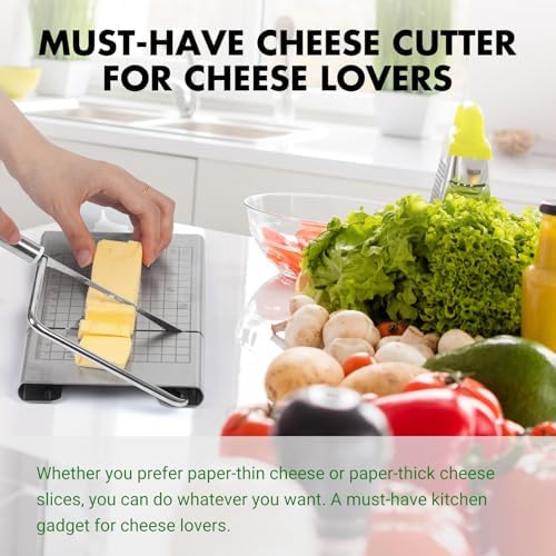 Stainless Steel Cheese Slicer - Multipurpose Cheese Cutter for Block Cheese, Butter, Fruits & Vegetables - Easy to Clean, Dishwasher Safe