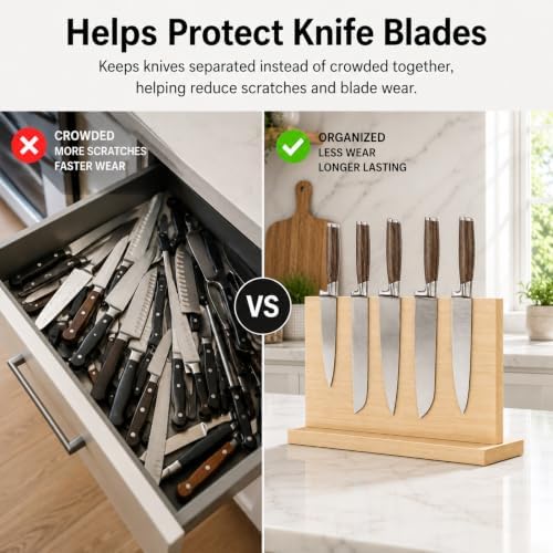 THMINS Wooden Magnetic Knife Holder, 16 x 9 Inch Countertop Knife Block