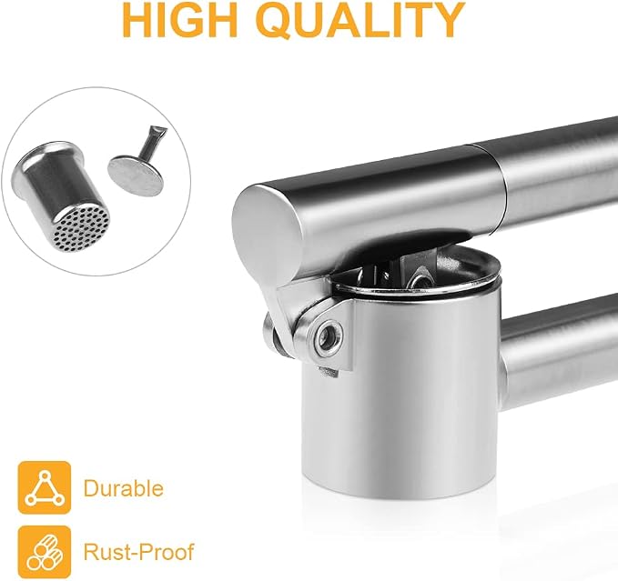 Garlic Press Garlic Mincer & Crusher Stainless Steel Garlic Press Set for Kitchen with Brush & Peeler, Kitchen for Garlic, Garlic Presser Easy to Clean Easy Squeeze Rust Proof (Small A - Set)