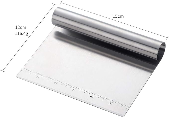 Pastry Bench Scraper,Scraper with Measurements,Stainless Steel Chopper,Sharp Flakes&Non-Stick,for Chocolate Cakes, Pastry/Cinnamon Rolls/Dinner Rolls/Pizza/Pasta (Silver)