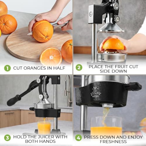 Zulay Kitchen Cast Iron Juicer - Heavy Duty Orange Juicer with Detachable Strainers for Easy Cleaning, Citrus Press for Citrus Fruits, Perfect for Bartenders, Juice Lovers & Health Enthusiasts