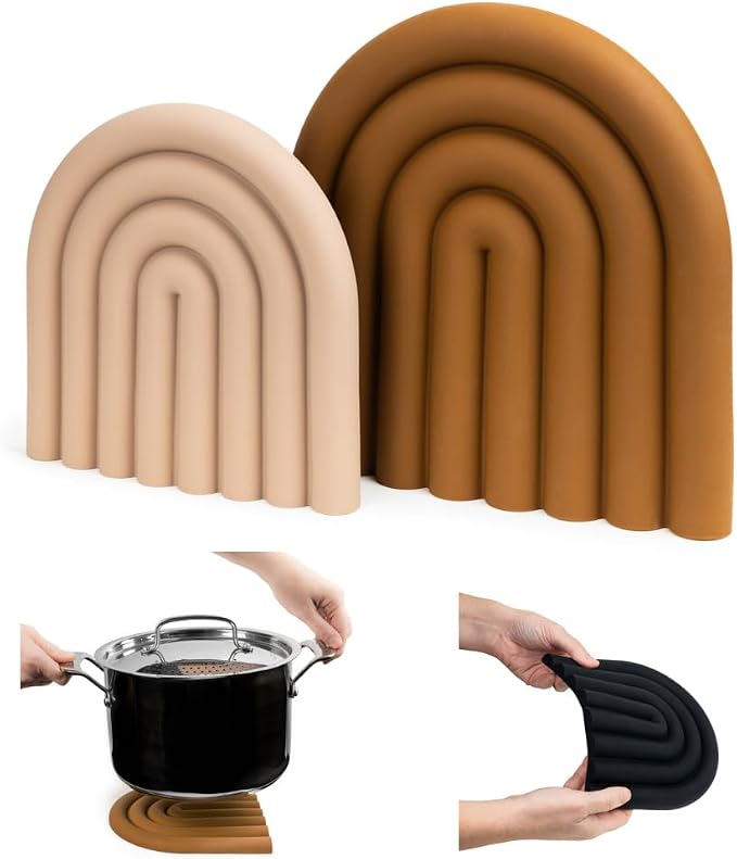 Premium Silicone Trivet Set, Freestanding Bendable Design, Kitchen Decor - Durable & Stylish Heat-Resistant Countertop Protector (Neutral, Set, Arch)