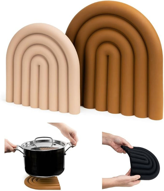 Premium Silicone Trivet Set, Freestanding Bendable Design, Kitchen Decor - Durable & Stylish Heat-Resistant Countertop Protector (Neutral, Set, Arch)