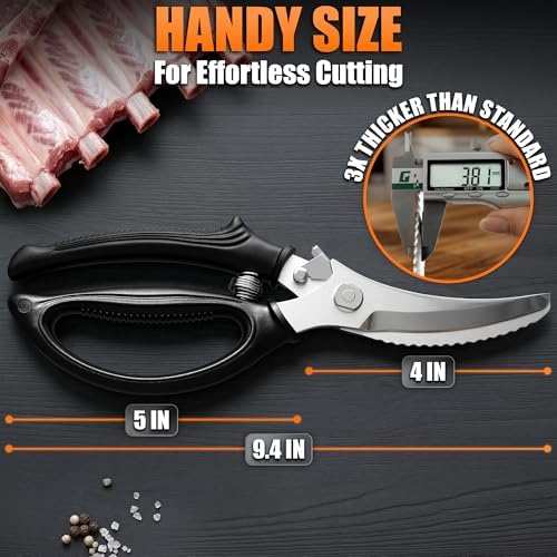 Poultry Shears Heavy Duty, Stainless Steel, 9.4 In, Safety Lock