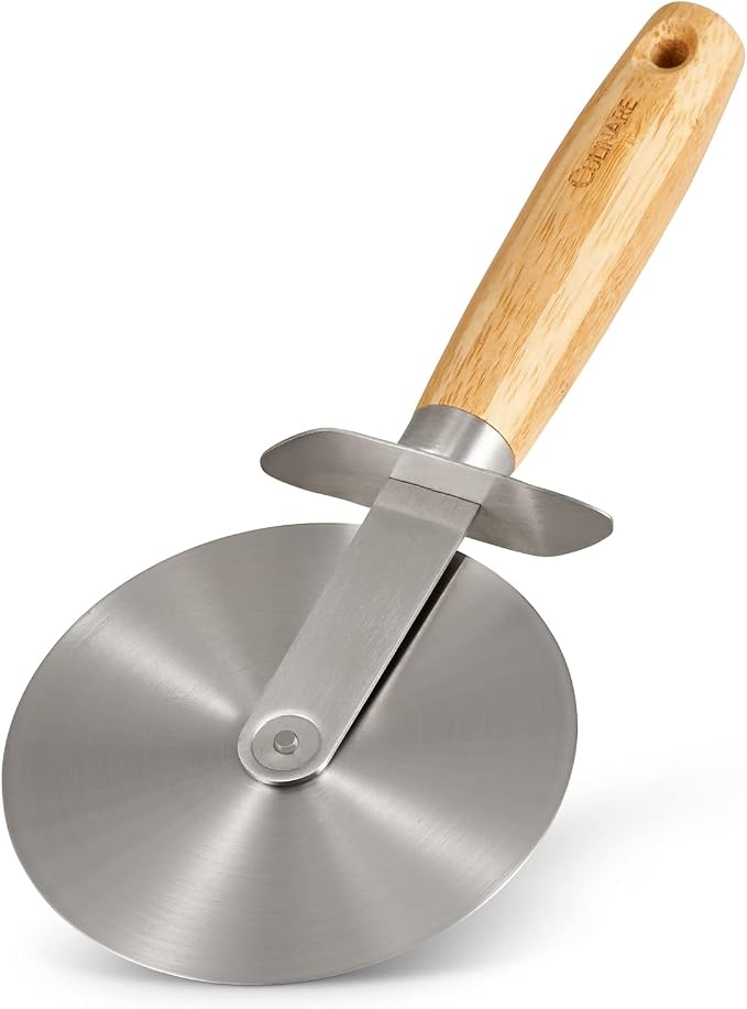 Culinare Naturals C70004 Pizza Cutter Wheel | Sustainable Bamboo/Stainless Steel | (L)220mm x (W)10mm | Manual Hand Held Slicing Tool For Pizzas/Kitchen Utensil | Metal Slicer | Not Dishwasher Safe