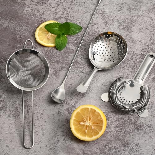 Etens Cocktail Strainer Set – Bar tools Stainless Steel Includes Hawthorne Strainer, Julep & Fine Mesh Cocktail Strainers, Mixing Spoon – Drink Shaker Strainer for Bartending