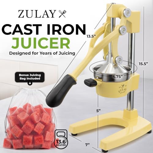 Zulay Kitchen Cast Iron Juicer - Heavy Duty Orange Juicer with Detachable Strainers for Easy Cleaning, Citrus Press for Citrus Fruits, Perfect for Bartenders, Juice Lovers & Health Enthusiasts