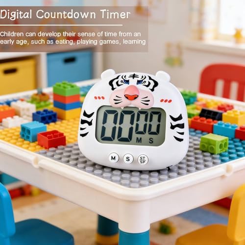 Cute Kitchen Timer, Digital Countdown Timer with Magnetic Back, Tiger Animal Shaped Magnetic Timer for Classroom, Cooking, Kitchen, Exercise, Work, Study, Outdoor Activities