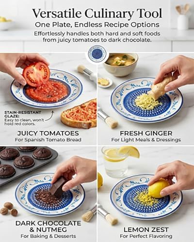 Ceramic Garlic Grater Plate Bowl for Food, Handheld Ginger Peeler Spanish Tomato Grater Dish Gradient Ginger Pottery Crusher Herb Stripper Porcelain Mincing Plate Grinder Kitchen Tool(#6)