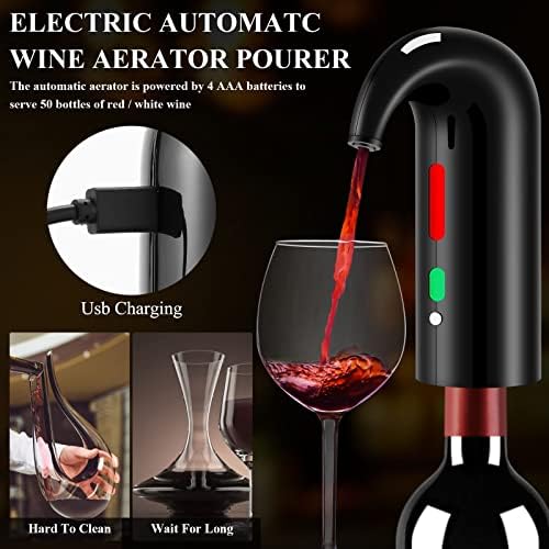 Wine Opener Valentines Day Gift Set with Electric Wine Bottle Opener, Wine Decanter&Wine Aerator and Pourer, wine stopper, Foil Cutter and EVA Storage Bag, Rechargeable and Automatic(Black)